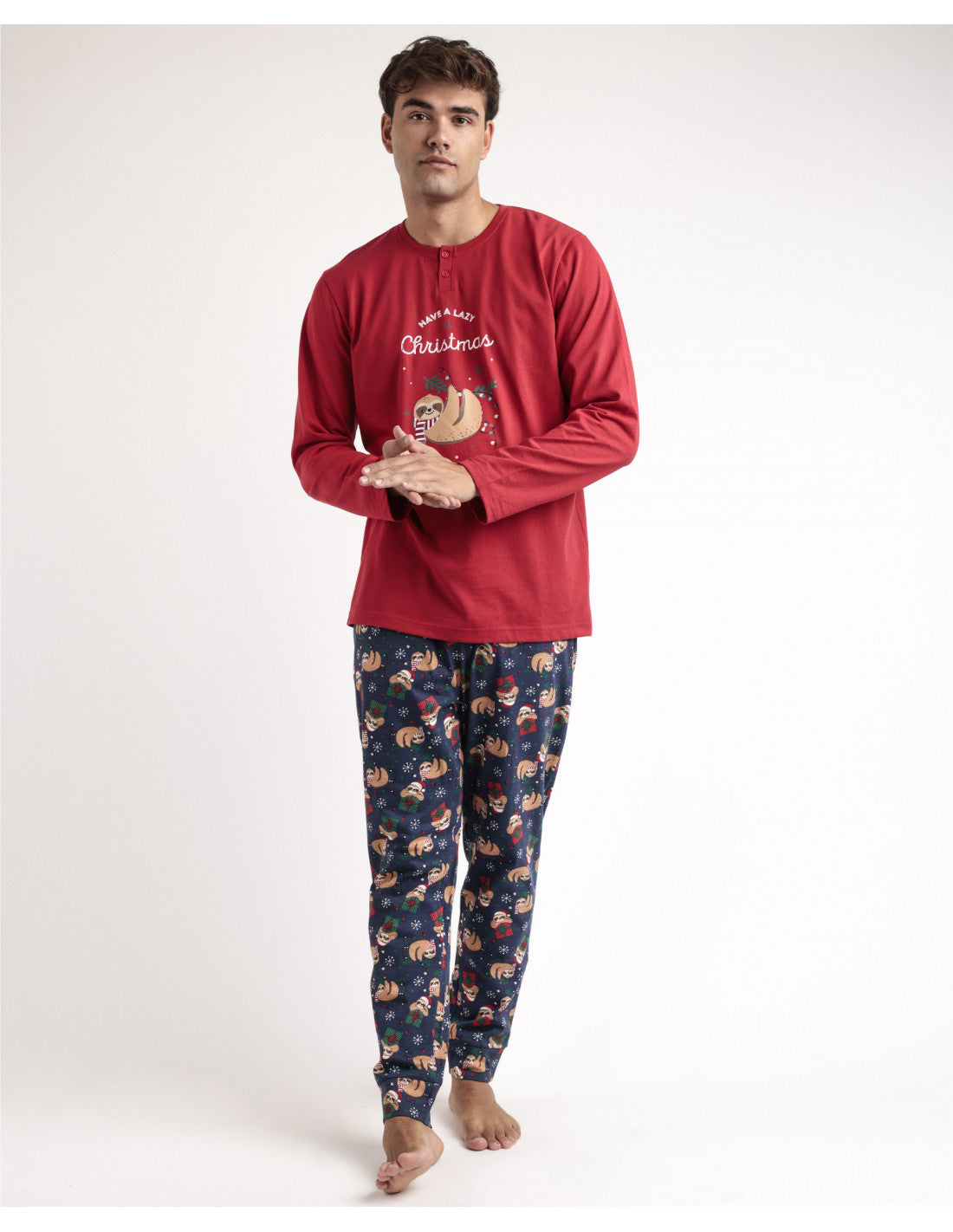 NAVIDAD. Pijama Manga Larga Regalo Navideño Hombr ROJO RUBÍ