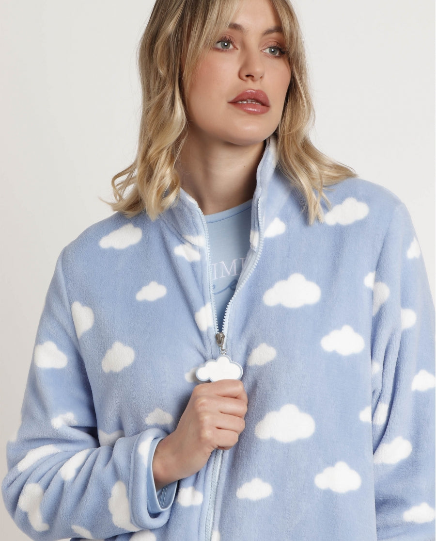 Bata Manga Larga Calentita It´s Time To Sleep Mujer AZUL