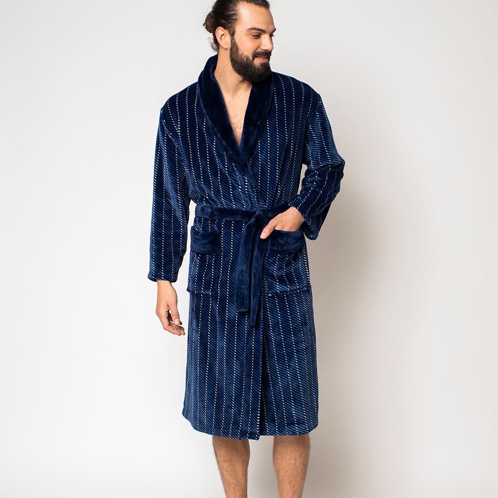 Bata de Invierno Coralina fondo azul marino y cordón blaco para hombre