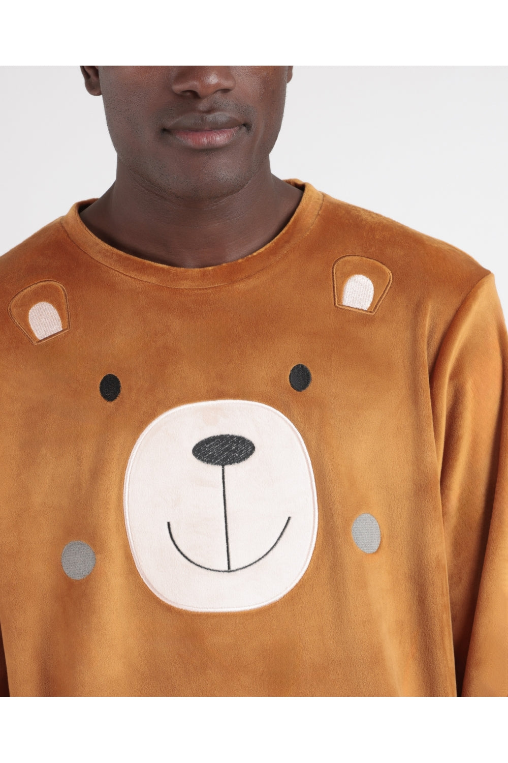 Pijama Manga Larga Velvet Bear Family Hombre MARRON