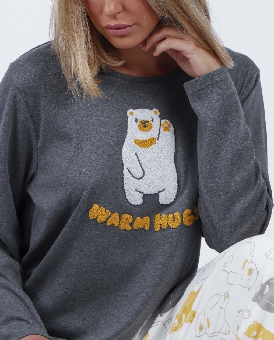 Pijama Manga Larga Warm Hugs Mujer GRIS JASPE
