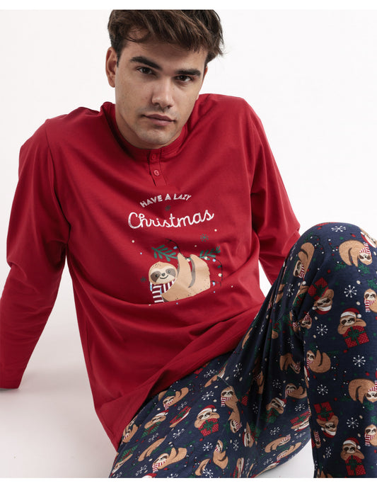 NAVIDAD. Pijama Manga Larga Regalo Navideño Hombr ROJO RUBÍ