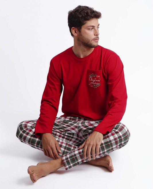 NAVIDAD. Pijama Manga Larga Christmas Nature Hombr ROJO RUBÍ