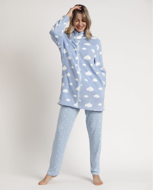 Bata Manga Larga Calentita It´s Time To Sleep Mujer AZUL