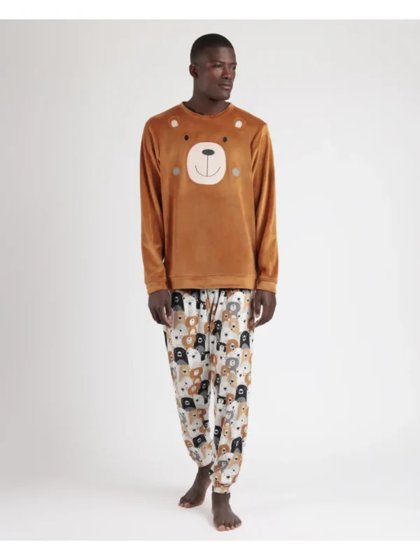 Pijama Manga Larga Velvet Bear Family Hombre MARRON