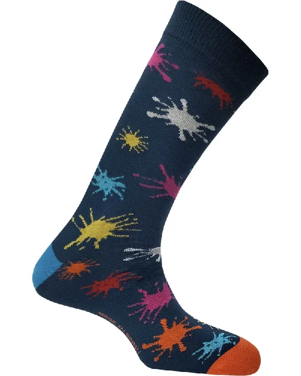 Calcetín azul marino con manchas de pintura para hombre