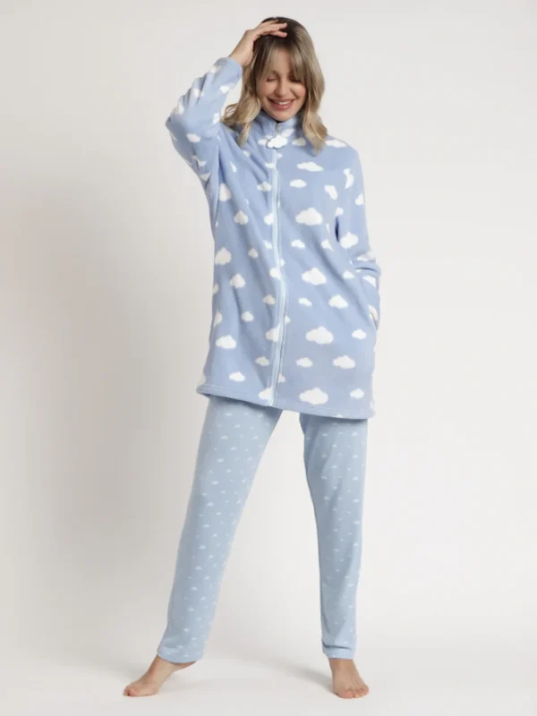 Bata Manga Larga Calentita It´s Time To Sleep Mujer AZUL